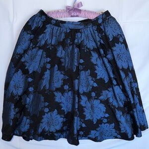 Alice + Olivia Black and Blue Floral A-Line Skirt